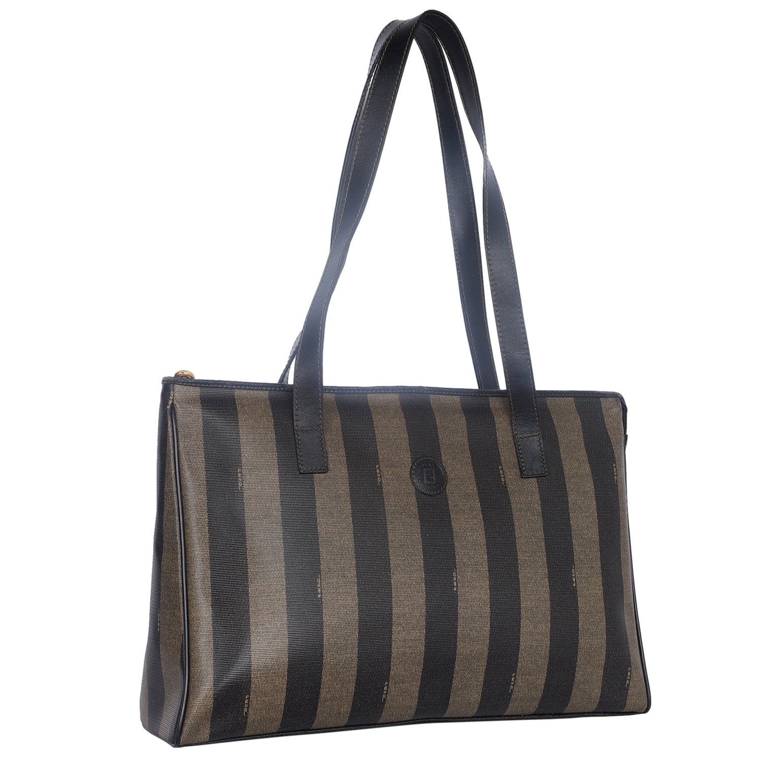 Fendi Speedy Bag Tote Pequin Stripe Canvas with Leather Trim Vintage 80s