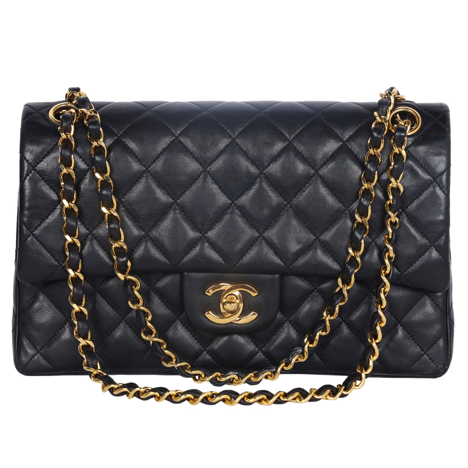 Chanel Vintage Classic Double Flap Quilted Lambskin Gold-tone
