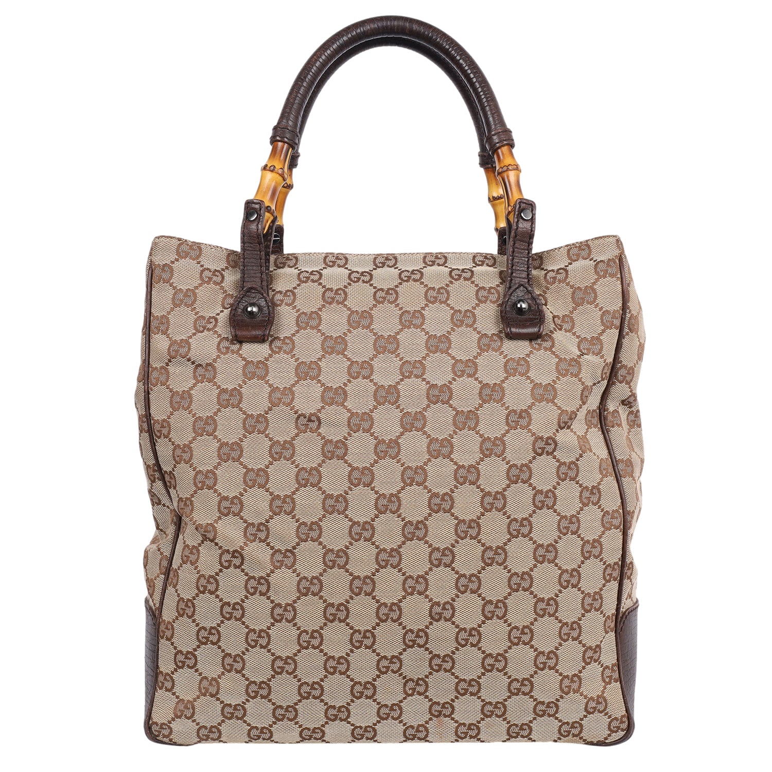 Gucci Beige/Ebony GG Canvas and Leather Bamboo Shoulder Bag Gucci