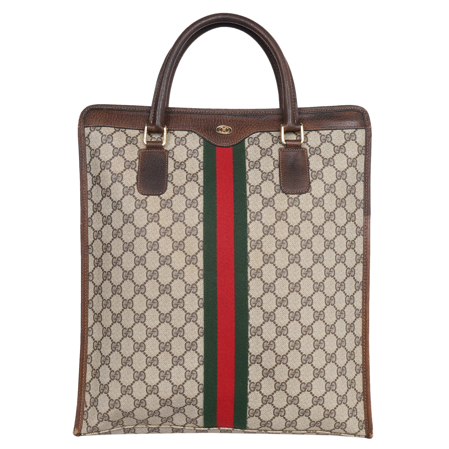 Gucci Vintage Monogram Canvas Vertical Shoulder Bag with Stripes