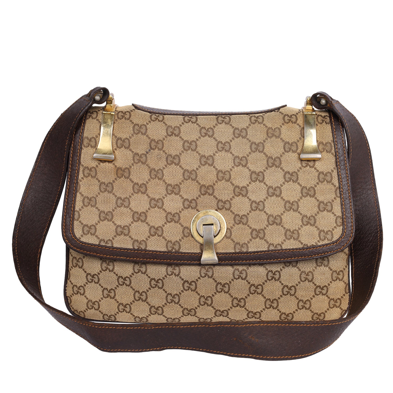 Gucci, Bags, Gucci Messenger Gg Canvas Leather Shoulder Beige Cross Body  Bag