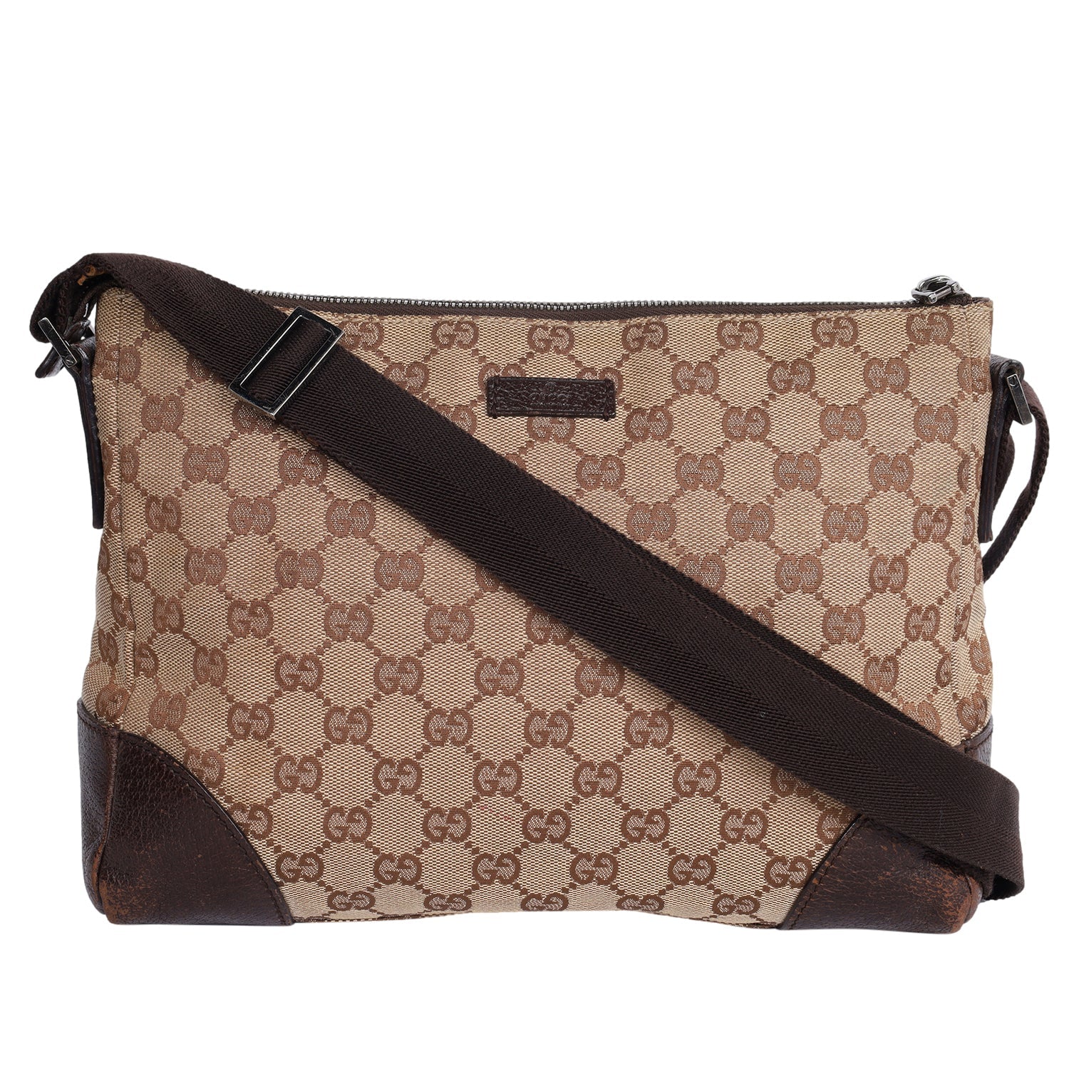 GG Monogram Canvas Shoulder Crossbody Bag Brown Authentic Pre