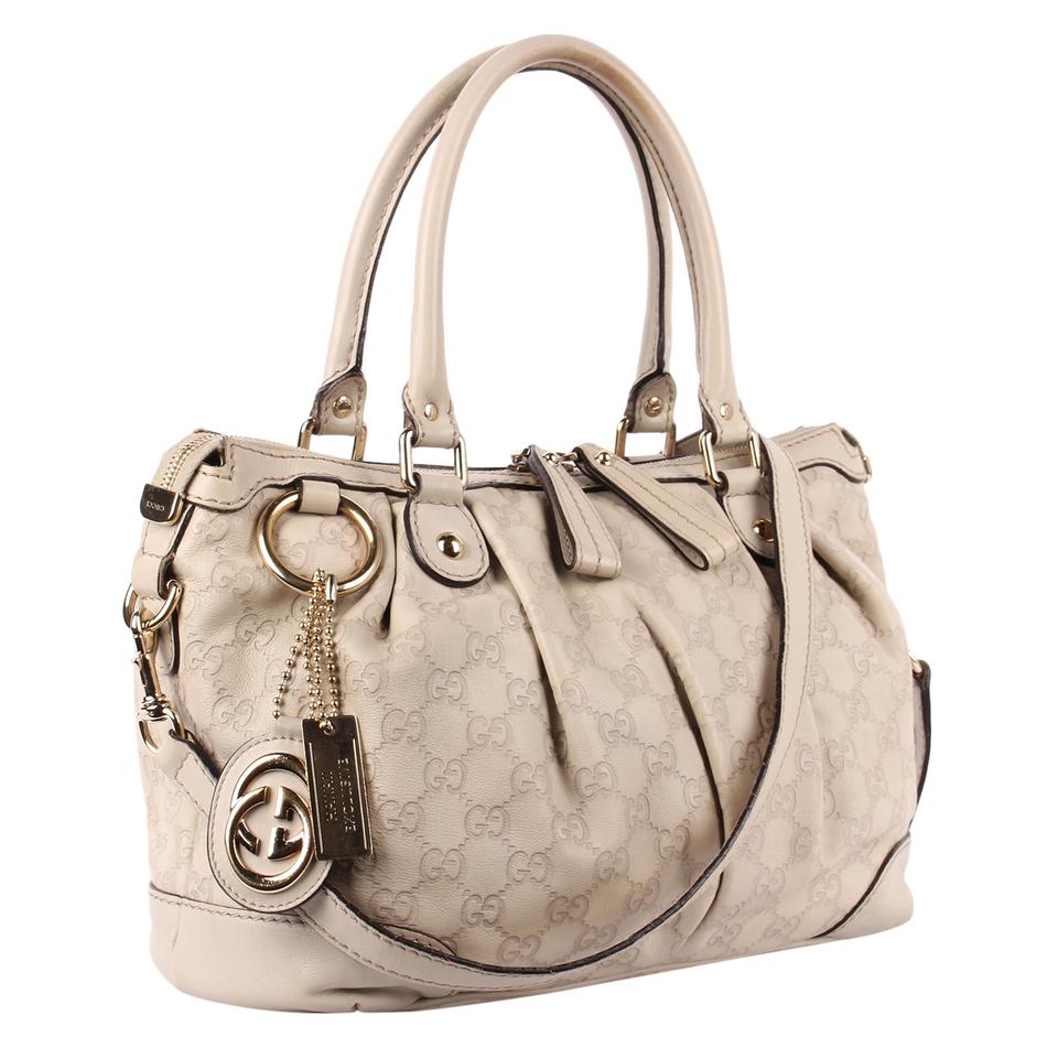 Gucci Beige & Brown Canvas & Leather Guccisima Rolled Handles Zip Top Bag