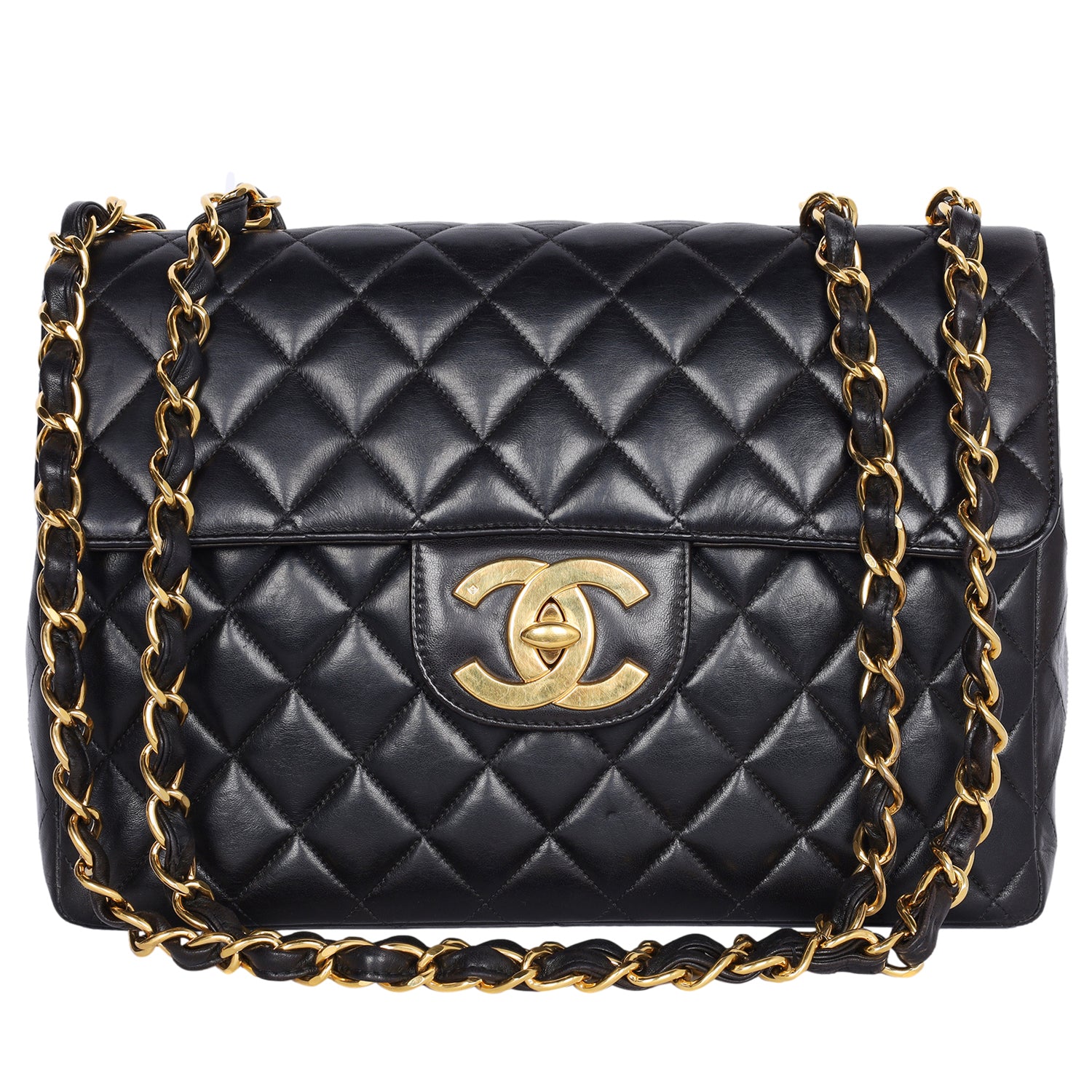 Vintage Chanel Black Quilted Jumbo Classic Flap Bag (Authentic Pre