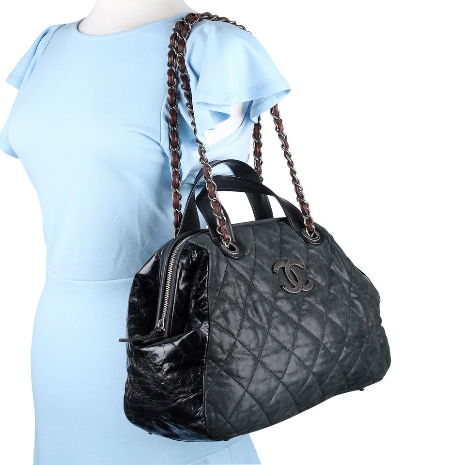 Chanel Black Quilt Stitched Leather Button Up Hobo Chanel