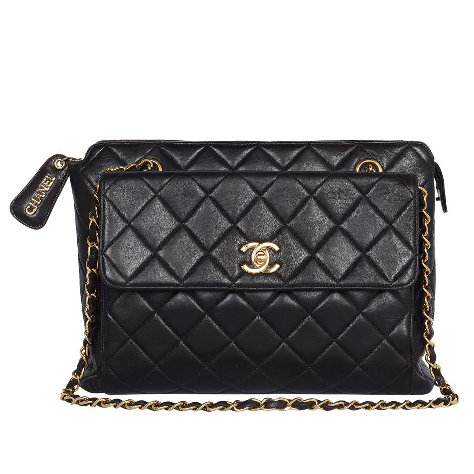 Chanel Black Quilted Lambskin Leather Classic Zip Pouch Chanel