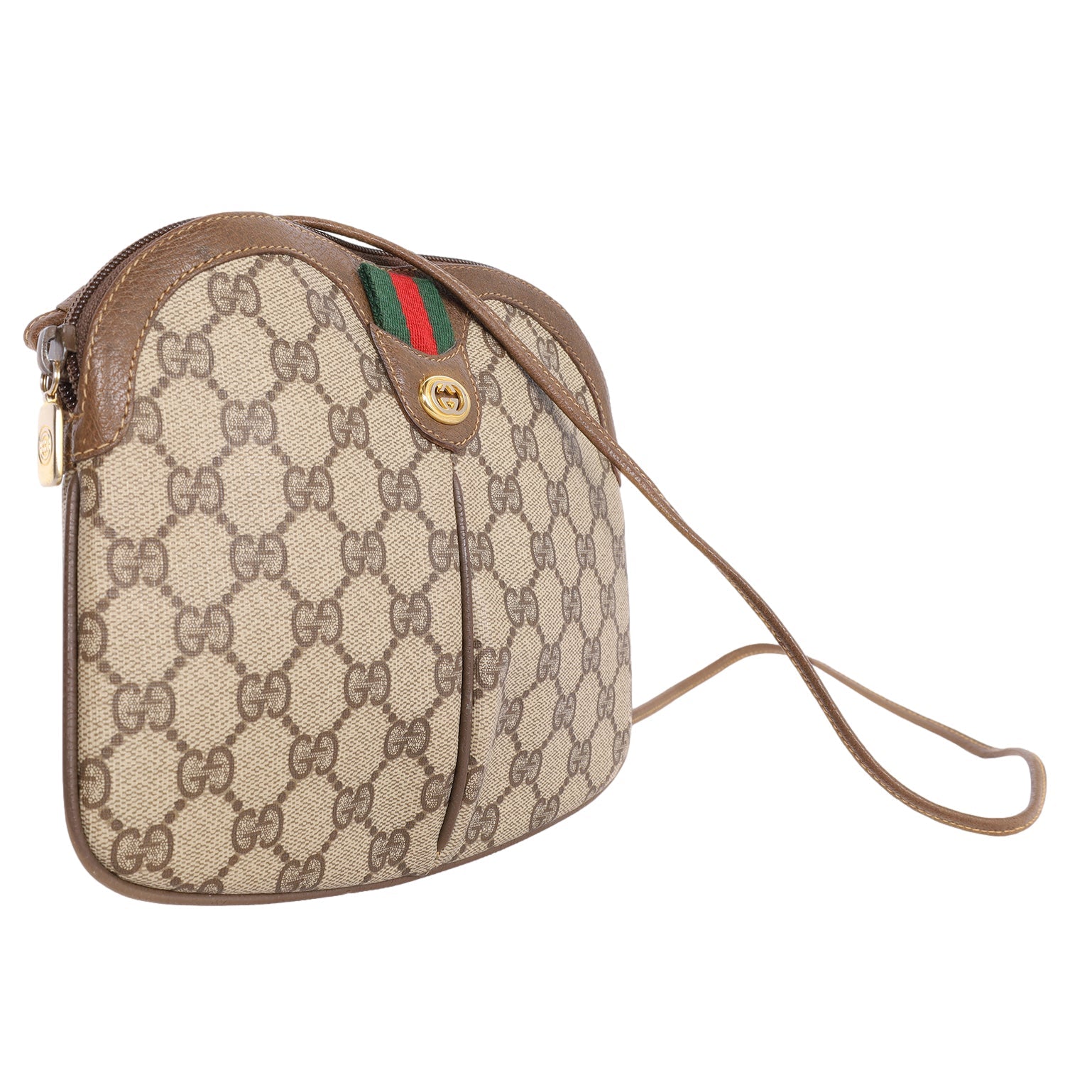 Gucci Black Pebbled Leather Boston Bag with Green Red Green Web