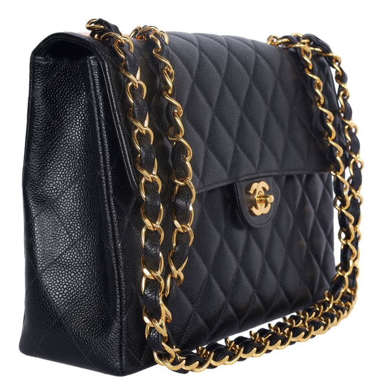 CC Quilted Jumbo Classic Caviar Leather Flap Bag (Authentic Pre-Owned)