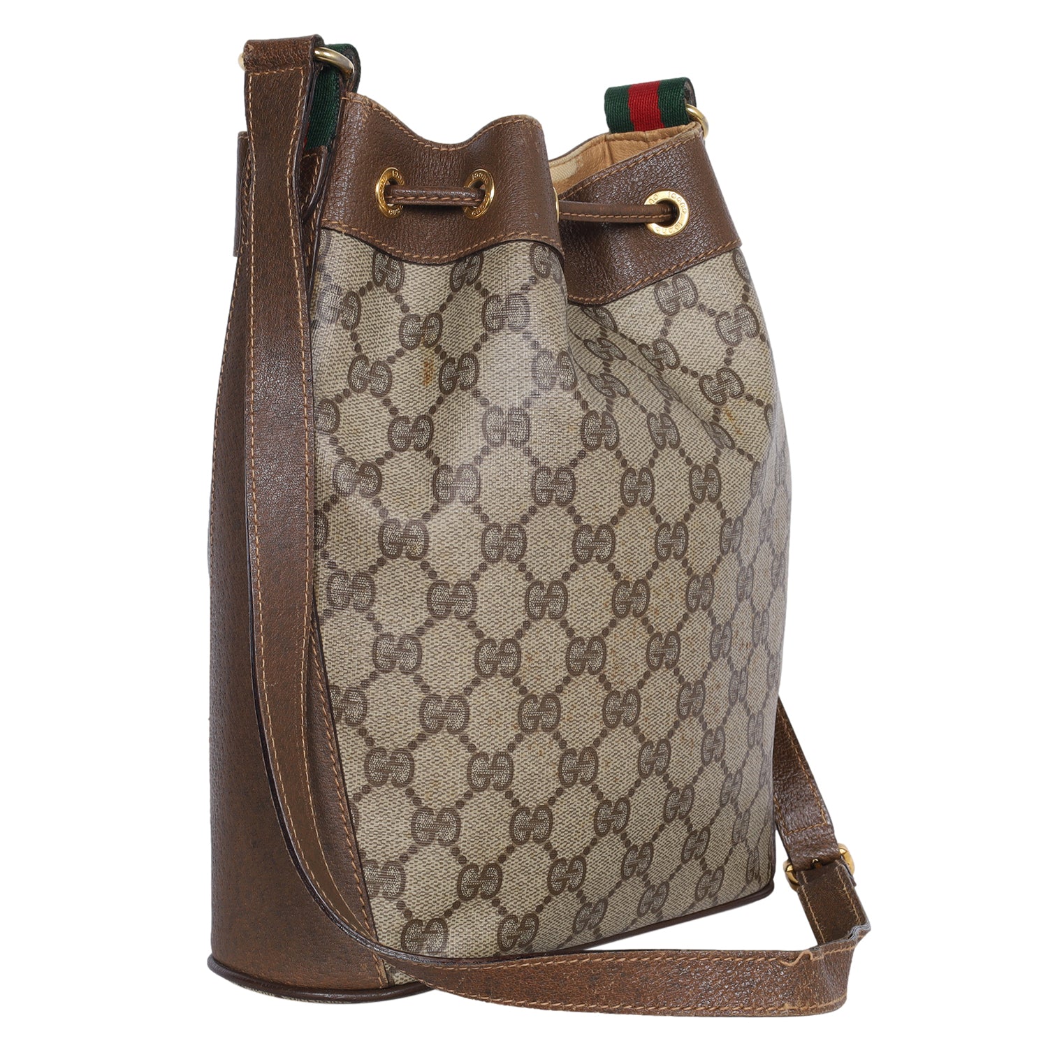 Vtg Gucci Monogram Drawstring Hobo Turquoise Shoulder Bag GG Canvas Brown