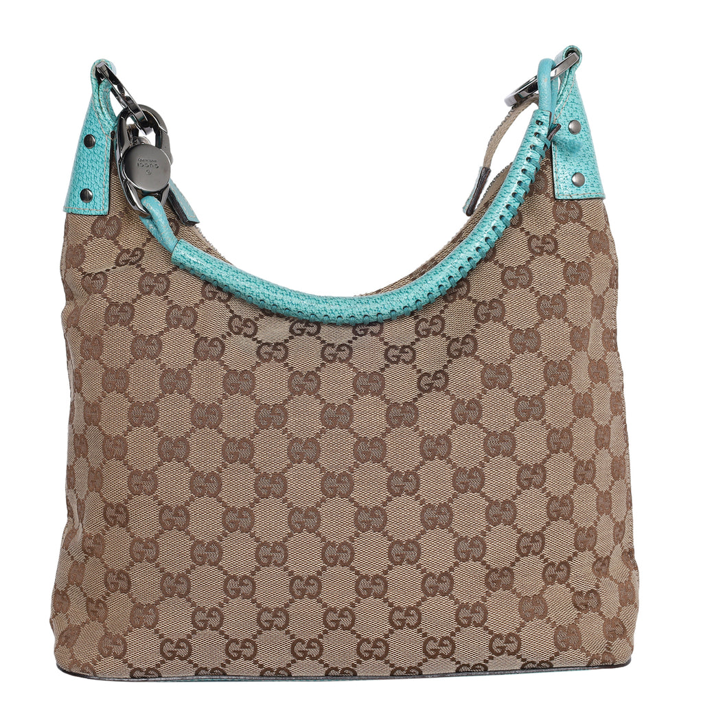 Gucci Beige GG Monogram Canvas Small Hobo Shoulder Bag Ruthenium