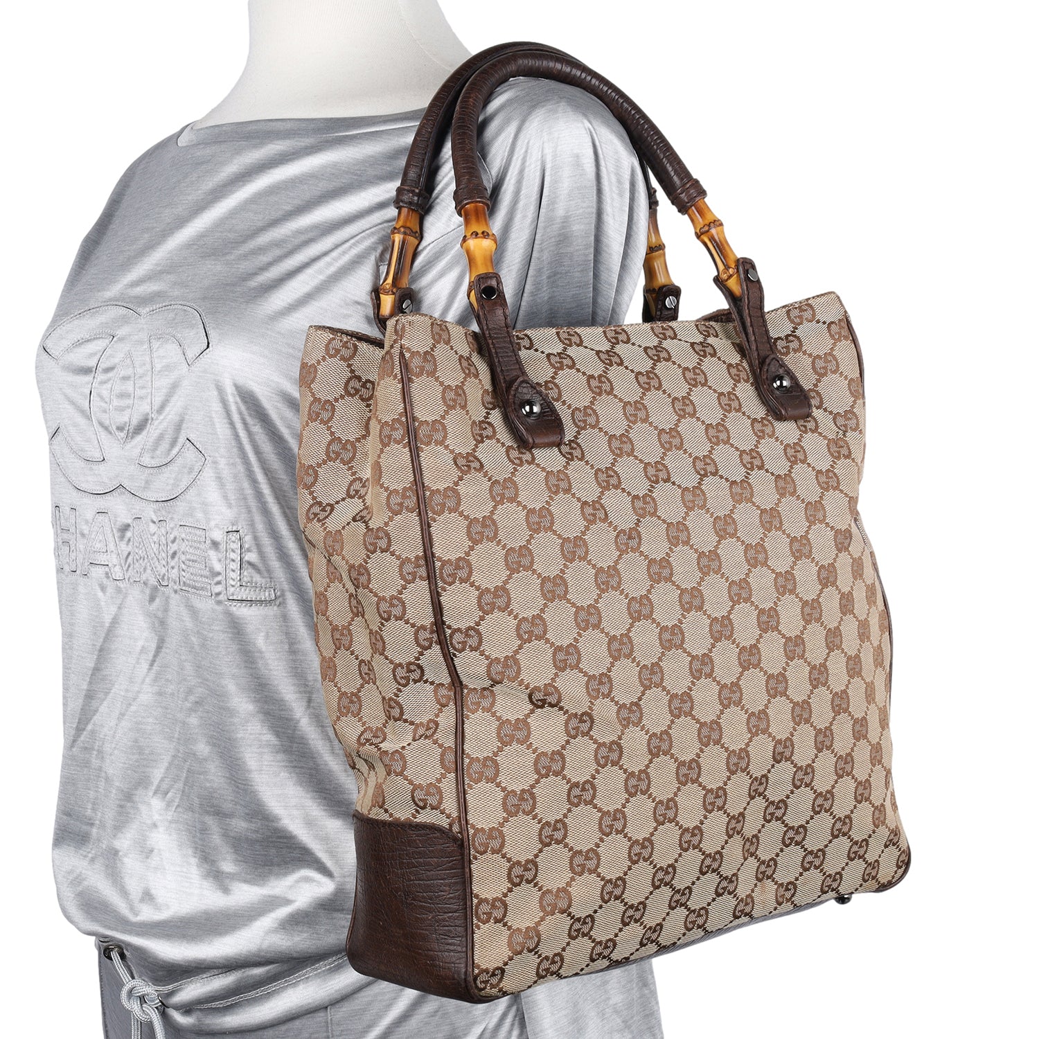 GUCCI Bamboo Bar GG Canvas Tote Bag Beige 232947-US