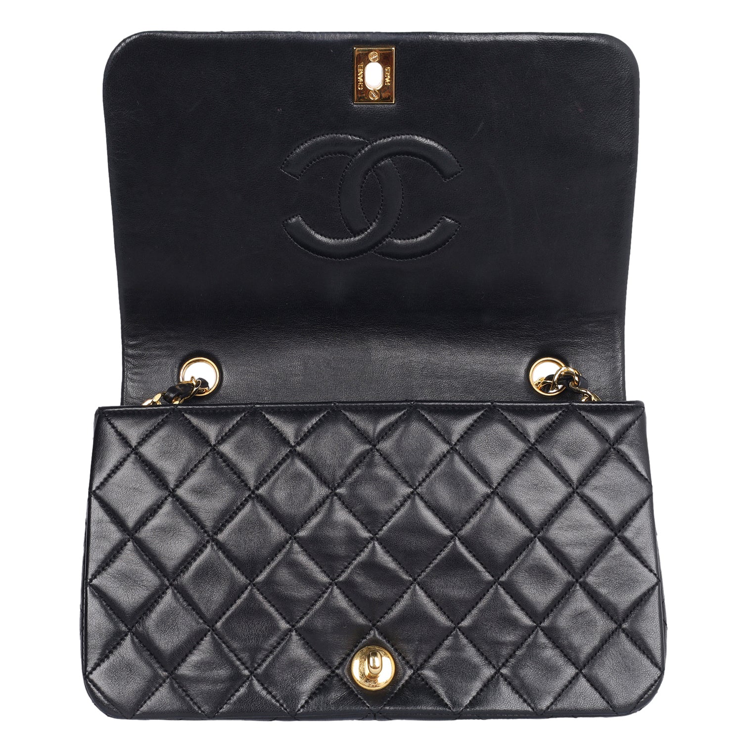 Chanel Vintage Classic Flap White and Black Lambskin Leather Shoulder Bag