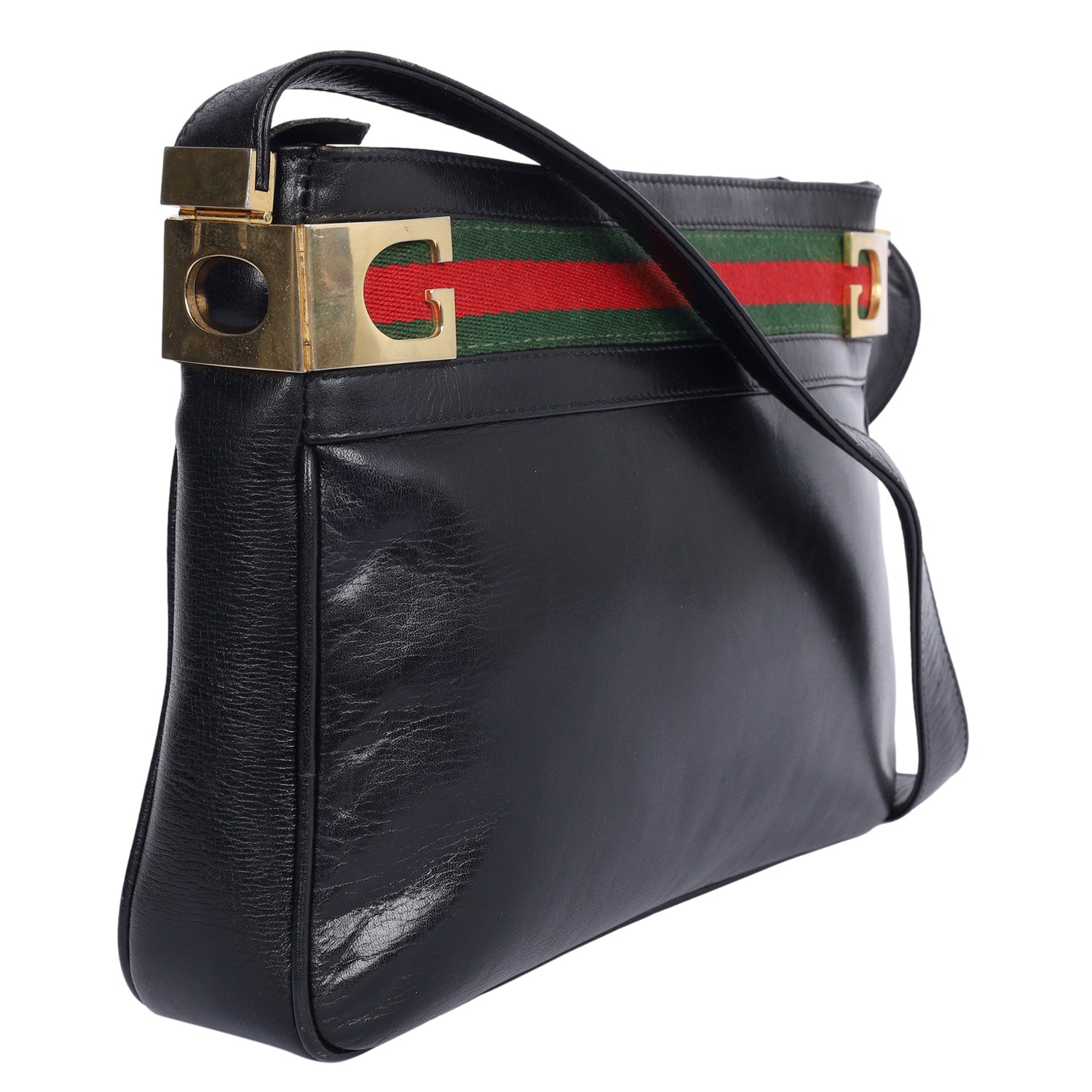 Gucci OPHIDIA Medium Top Handle Bag Black Leather, Pre-owned