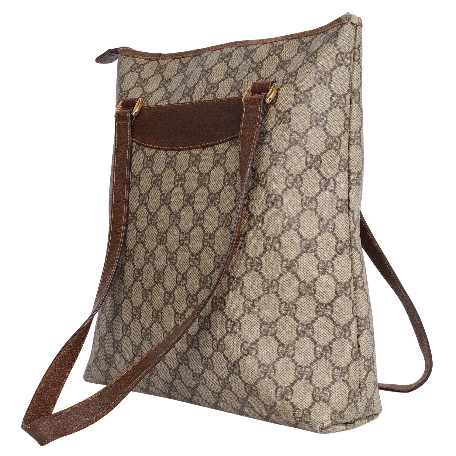 Auth Vtg Gucci brown canvas leather speedy handbag tote shop