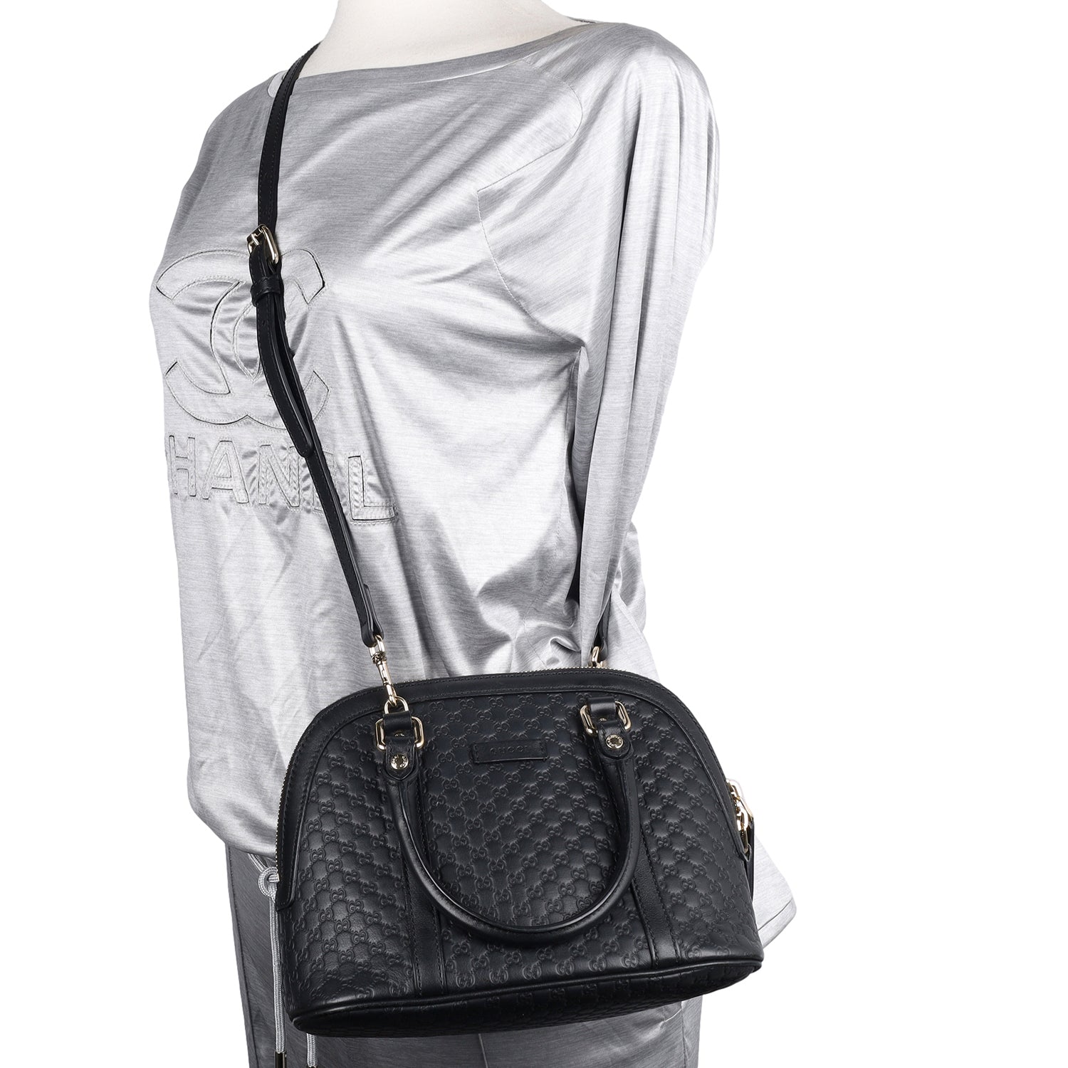 Gucci Black Leather Microguccissima Medium Dome Satchel Bag