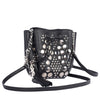 Black Leather Small Bucket Bag with Silver Studs