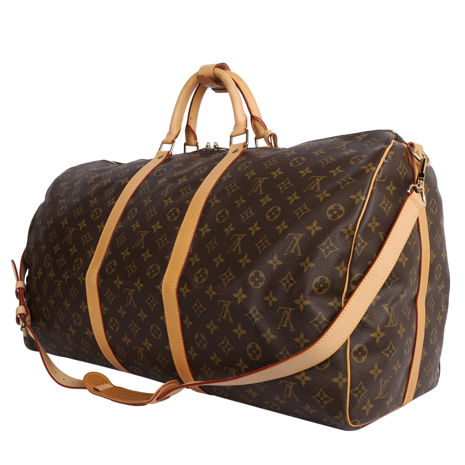 Louis Vuitton keepall 60 Bandoulière Brown Leather Cloth ref