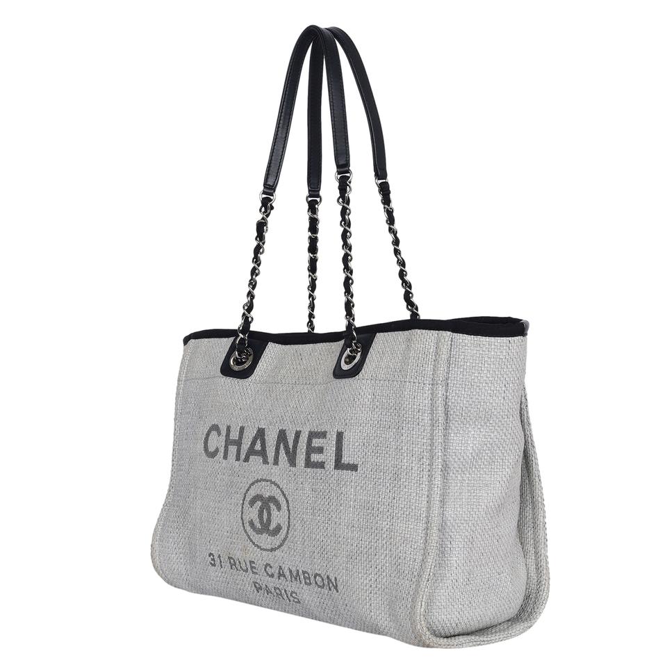 Chanel Paris CC Black Canvas White Leather Tote Bag
