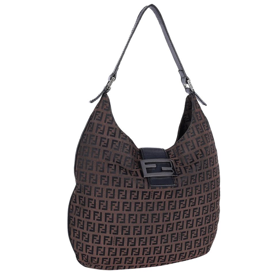 Authentic! Fendi Brown Logo Leather Flap Mama Zucca Handbag Purse