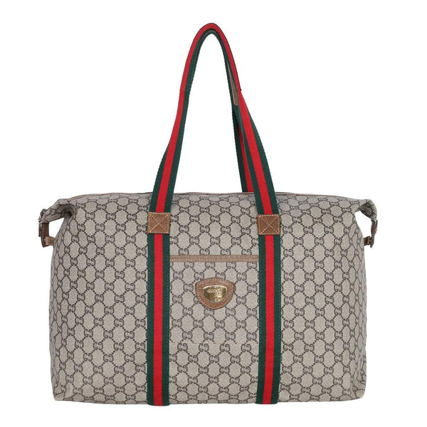 Gucci Plus Monogram Sherry Line Brown Vintage Travel Tote Bag - A