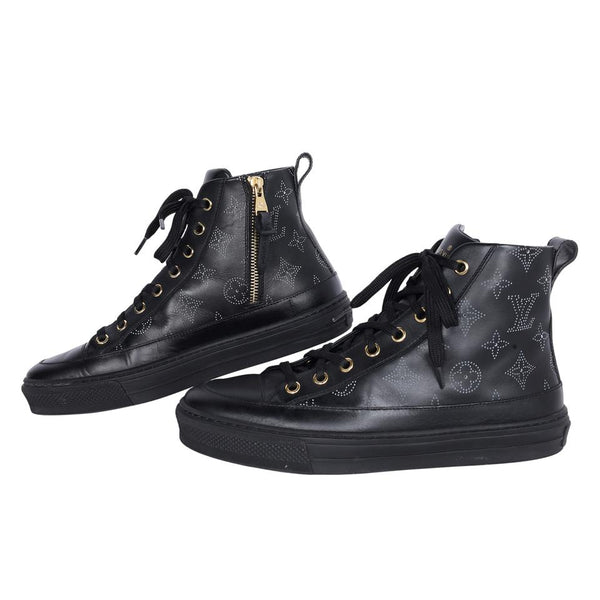 Authentic Louis Vuitton Black Calfskin Punchy Love Patch High Top Sneakers  37/7