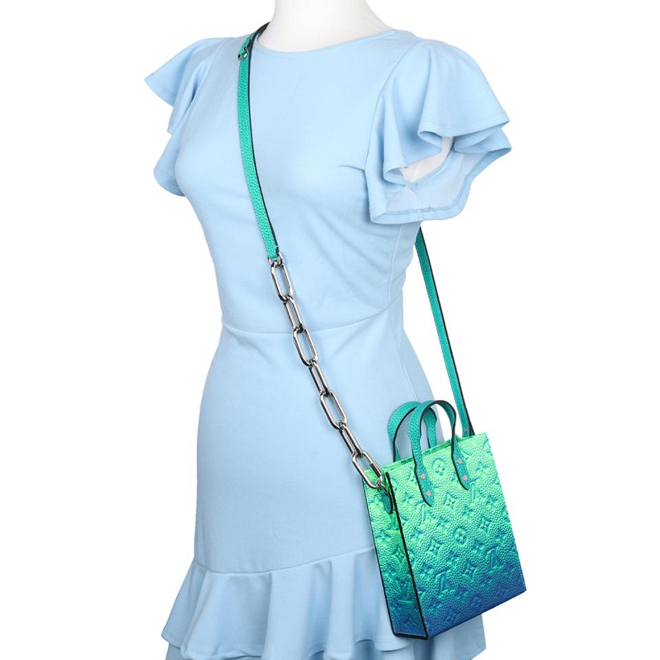 Taurillon Illusion Sac Plat XS Bleu Vert Cross Body Bag (Authentic