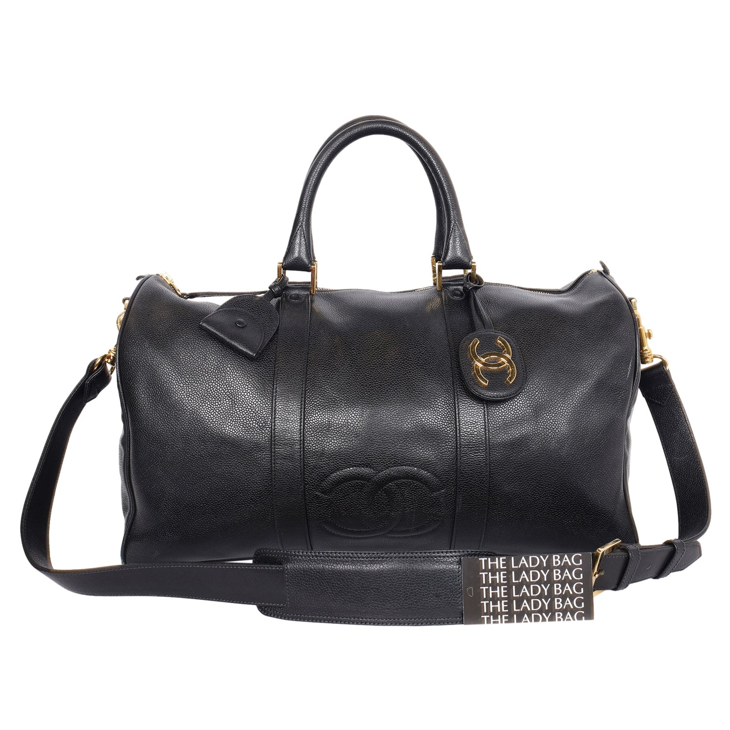 Chanel Vintage Chanel Boston Brown Leather Large Travel Bag + Straps