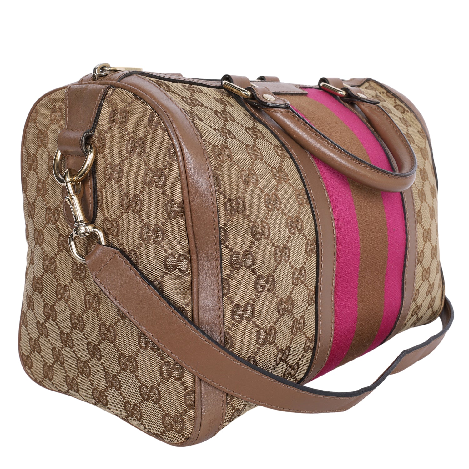 Gucci Vintage Web Original GG Canvas Boston Bag in Pink