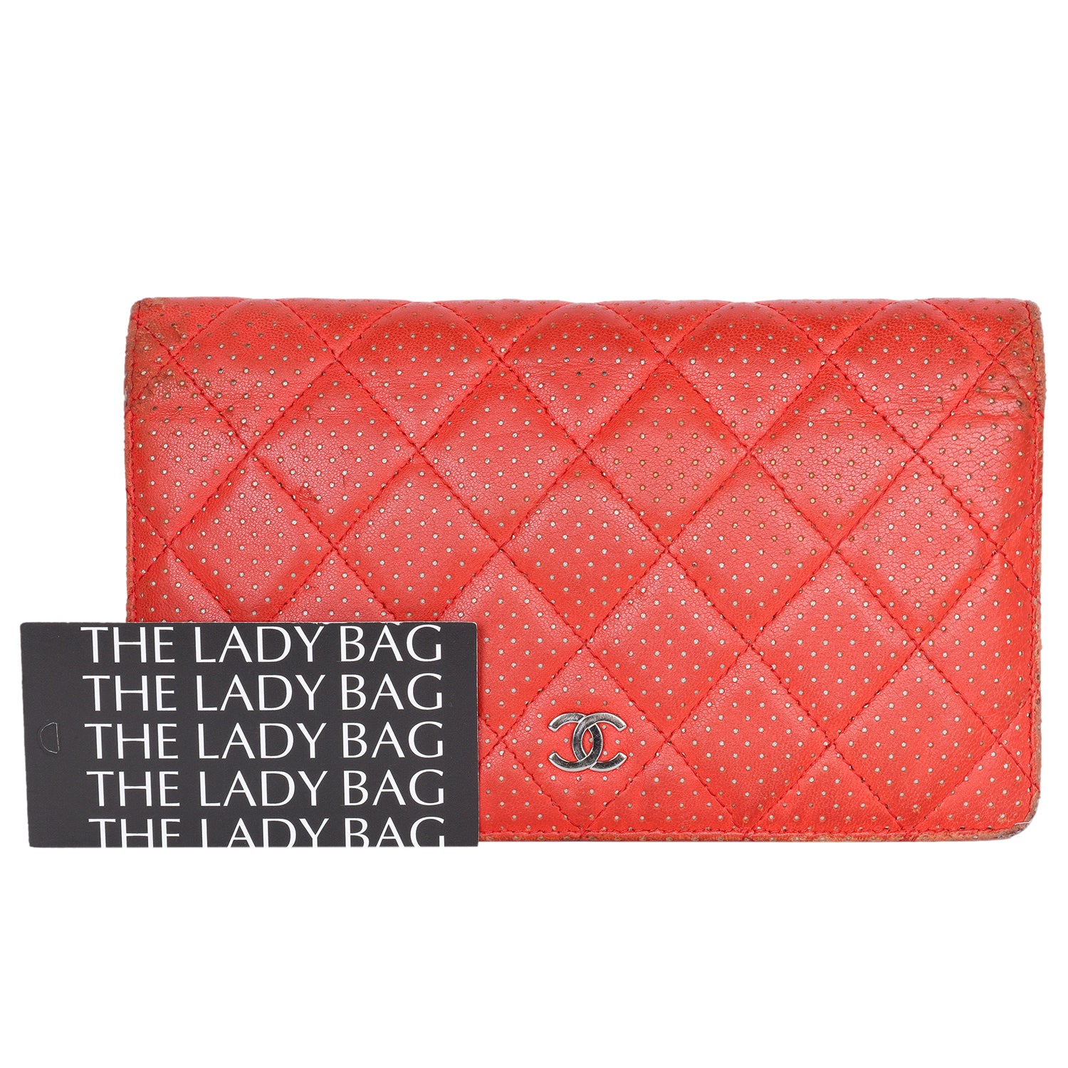 Red Perforated Lambskin Leather L Yen Wallet Authentic PreOwned  The  Lady Bag
