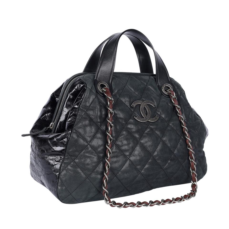 CHANEL - 2Way Bag V Stitch CC Coco Mark Black Leather Top Handle