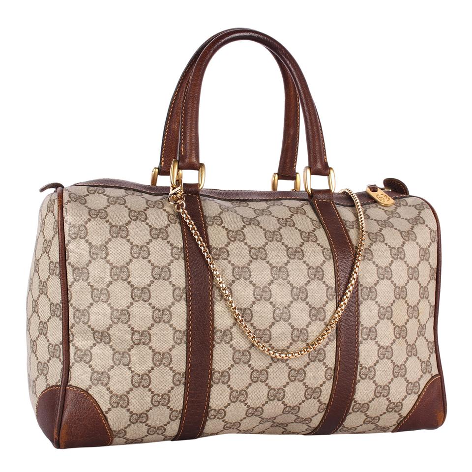 Brown Tan Greyish Monogram Vintage Gucci Boston GG 002-123-0167 Handbag  Purse Satchel