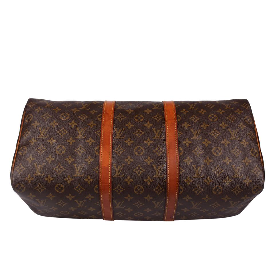 Authenticated Louis Vuitton Monogram Keepall 50 Brown Canvas Travel Bag