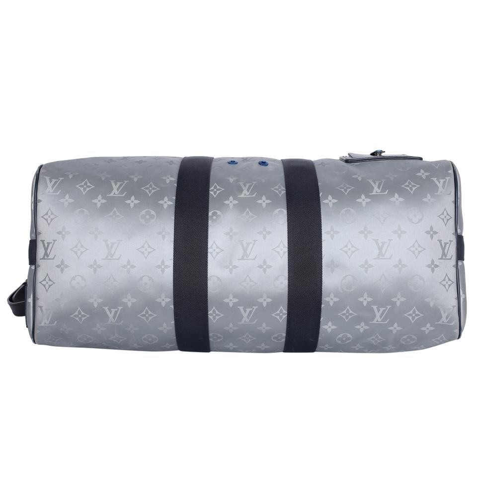 Galaxy Keepall Bandouliere 50 Black Grey Logo LV Duffle Travel Bag