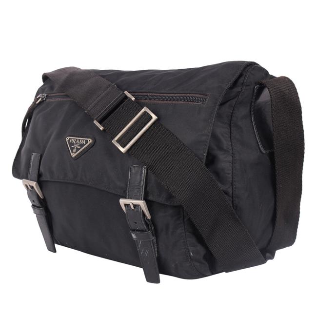 PRADA Tessuto Nylon Front Pocket Messenger Bag Black 1222245