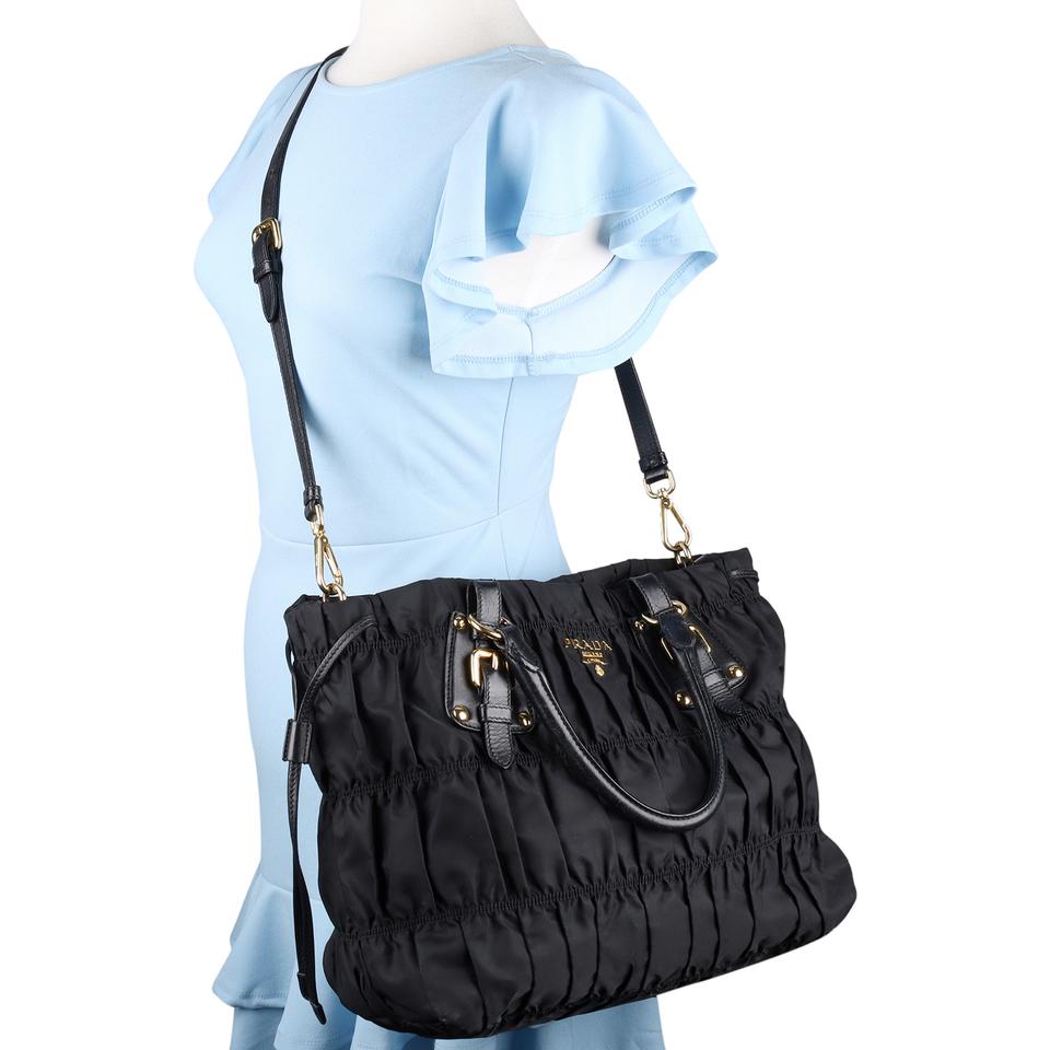 PRADA Nylon Leather Shopping Tote Shoulder Bag Dark Blue